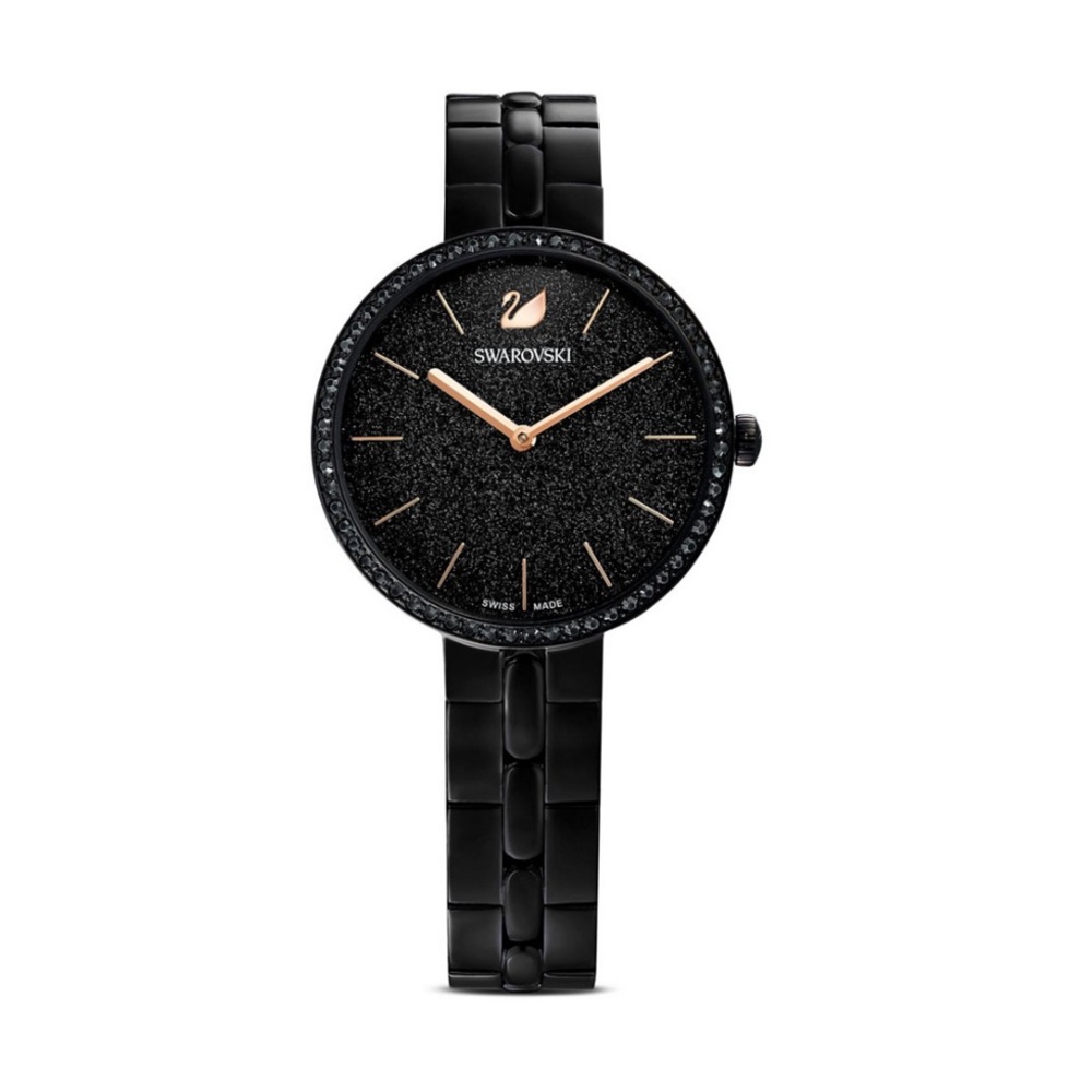 NWT Authentic Swarovski Cosmopolitan Black Metal Bracelet Watch. Swiss Made.